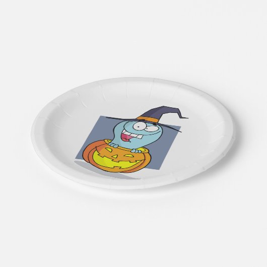 Halloween Ghost in Pumpkin Spooky Hexe Pappteller (Schrägansicht)
