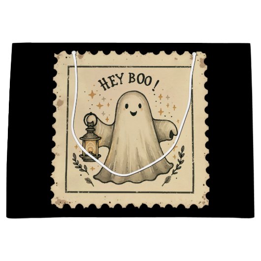 Halloween Ghost Lantern Geschenktasche - "Hey Boo" Große Geschenktüte (Vorderseite)
