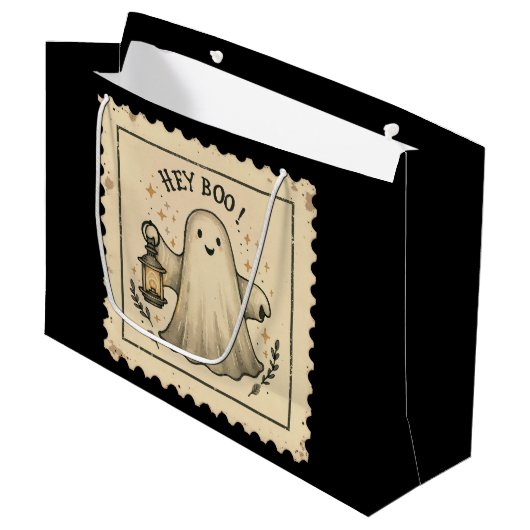Halloween Ghost Lantern Geschenktasche - "Hey Boo" Große Geschenktüte (Vorderseite Schrägansicht)