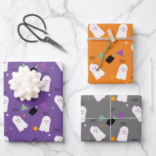 Halloween Ghost Lila Orange Black Confetti Geschenkpapier Set
