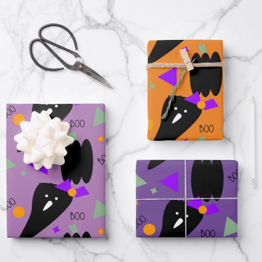 Halloween Ghost Lila Orange Pumpkin Geschenkpapier Set (Vorderseite)