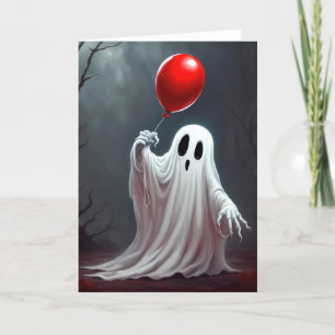 Halloween Ghost mit rotem Ballon Feiertagskarte