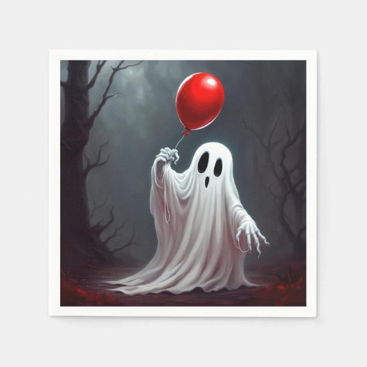 Halloween Ghost mit rotem Ballon Serviette (Vorderseite)