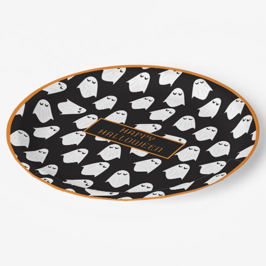 Halloween Ghost Monogram Spooky Schwarz-weißer Spa Pappteller (Schrägansicht)