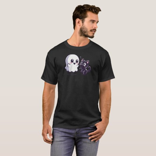 Halloween Ghost Niedlich Cat Spooky Herbstfreunde T-Shirt (Vorne ganz)