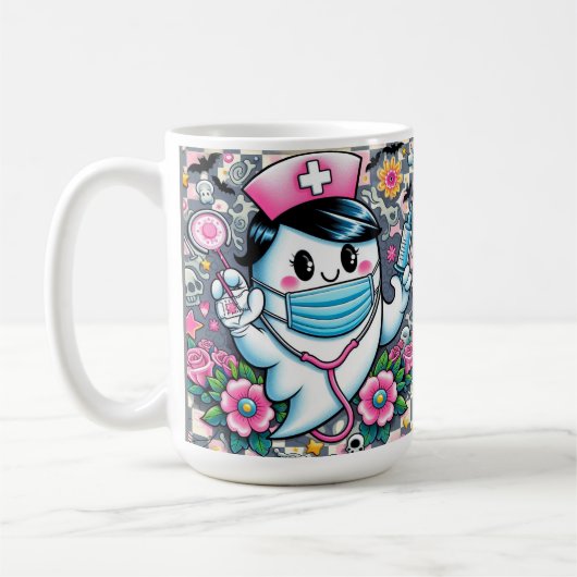Halloween Ghost Nurse mit Maske und Syringen Kaffeetasse (Links)