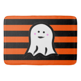 Halloween Ghost on Black and Orange Stripes  Badematte