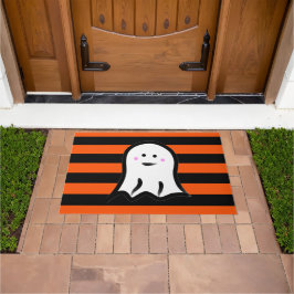 Halloween Ghost on Black and Orange Stripes  Fußmatte