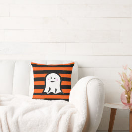 Halloween Ghost on Black and Orange Stripes  Kissen