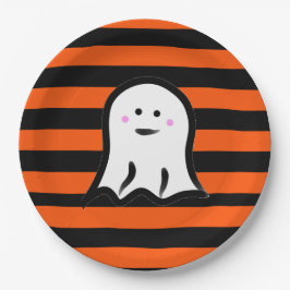 Halloween Ghost on Black and Orange Stripes  Pappteller