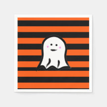 Halloween Ghost on Black and Orange Stripes 