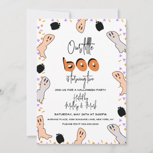 Halloween Ghost Our Little Boo Confetti Einladung (Vorderseite)