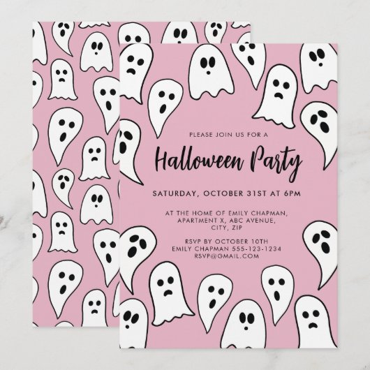 Halloween-Ghost-Party rosa Einladung (Vorne/Hinten)