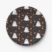 Halloween Ghost Pattern Black Paper Plate Pappteller (Vorderseite)