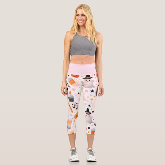 Halloween Ghost Pattern Capri Leggings (Vorderseite)