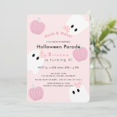 Halloween Ghost Pink Pumpkin Drive by Birthday Einladung (Stehend Vorderseite)