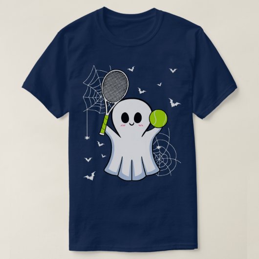 Halloween Ghost Playing Tennis Racket Ball Game Sp T-Shirt (Design vorne)
