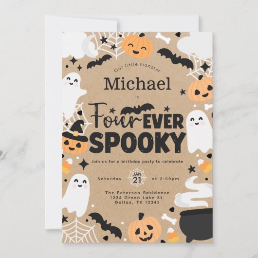 Halloween Ghost Pumpkin 4th Birthday Party Einladung (Vorderseite)