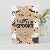 Halloween Ghost Pumpkin 4th Birthday Party Einladung (Stehend Vorderseite)