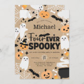 Halloween Ghost Pumpkin 4th Birthday Party Einladung (Vorne/Hinten)