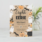Halloween Ghost Pumpkin 8. Geburtstagsparty Einladung (Stehend Vorderseite)