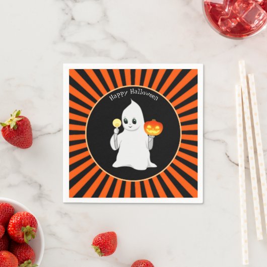 Halloween Ghost & Pumpkin auf Black & Orange Serviette (Beispiel)