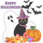 Halloween Ghost Pumpkin Custom-Cut Vinyl Sticker (Vorderseite)