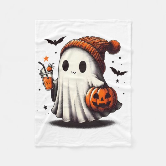 Halloween Ghost Pumpkin Fall Drinks Spooky Beanie Fleecedecke (Vorderseite)