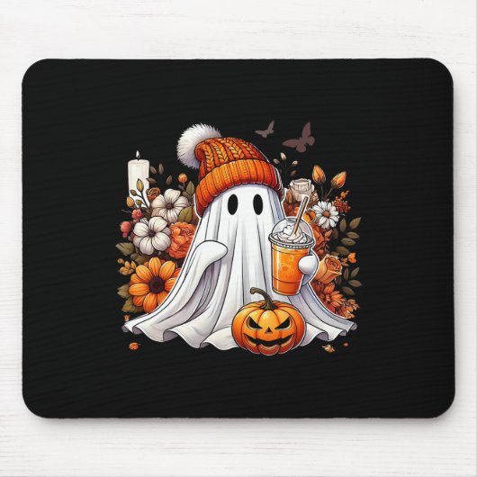Halloween Ghost Pumpkin Gewürz Latte Blume Fall Co Mousepad (Vorne)