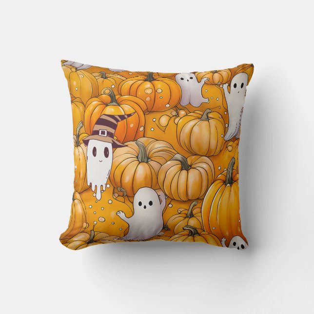 Halloween Ghost & Pumpkin-Muster Kissen (Vorderseite)