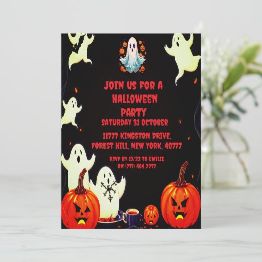 Halloween Ghost Pumpkin-Party Einladung (Stehend Vorderseite)