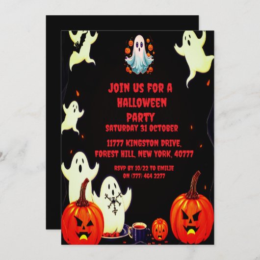 Halloween Ghost Pumpkin-Party Einladung (Vorne/Hinten)