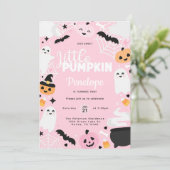 Halloween Ghost Pumpkin Pink Geburtstagsparty Einladung (Stehend Vorderseite)