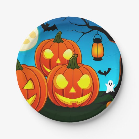 Halloween Ghost, Pumpkins, Fledermäuse Pappteller (Vorderseite)