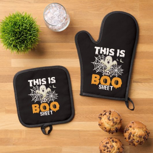 Halloween Ghost Pun Oven Mitt und Pot Holder Ofenhandschuh & Topflappen-Set (Oben Unten)