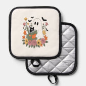 Halloween Ghost Reading Book Cat Topflappen (Vorderseite/Rückseite)