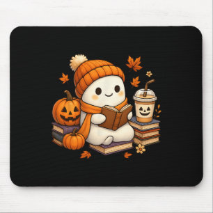 Halloween Ghost Reading Book Lovers Coffee Girl Wo Mousepad