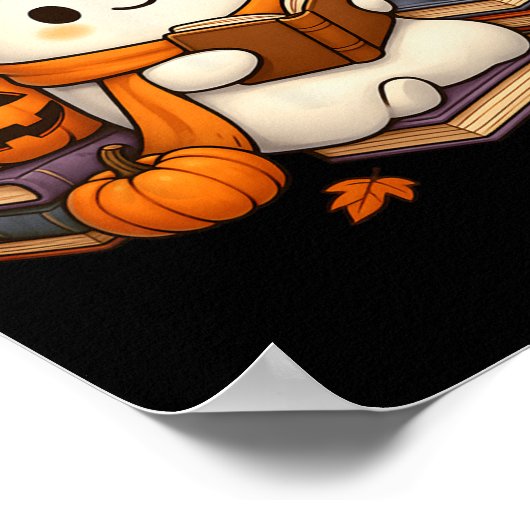 Halloween Ghost Reading Book Lovers Coffee Girl Wo Poster (Ecke)