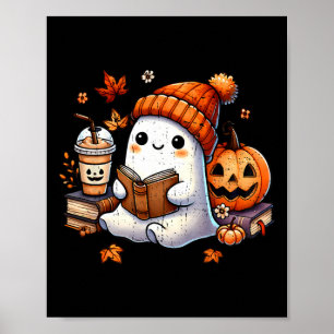 Halloween Ghost Reading Book Lovers Niedlich Ghost Poster