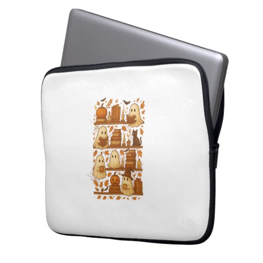 Halloween Ghost Reading Books Lover Laptopschutzhülle (Vorderseite Links)