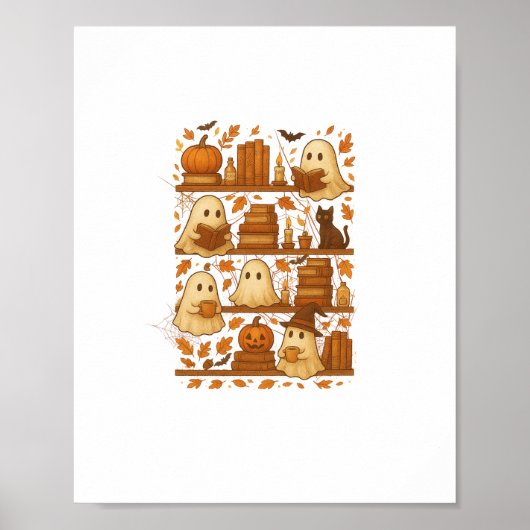 Halloween Ghost Reading Books Lover Poster (Vorne)