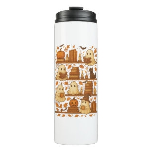 Halloween Ghost Reading Books Lover Thermosbecher