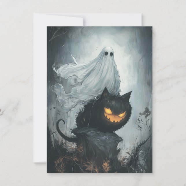Halloween Ghost Riding a Black Cat (Vorderseite)