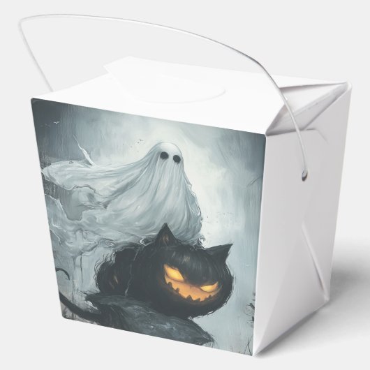Halloween Ghost Riding a Black Cat Geschenkschachtel (Rückseite)