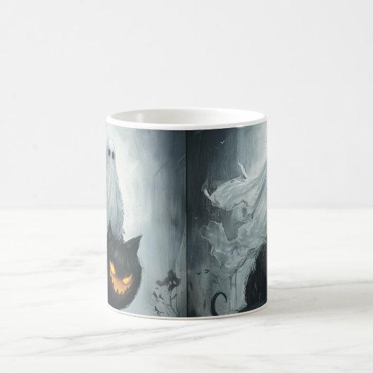 Halloween Ghost Riding a Black Cat Kaffeetasse (Mittel)