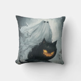 Halloween Ghost Riding a Black Cat Kissen