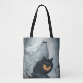 Halloween Ghost Riding a Black Cat Tasche