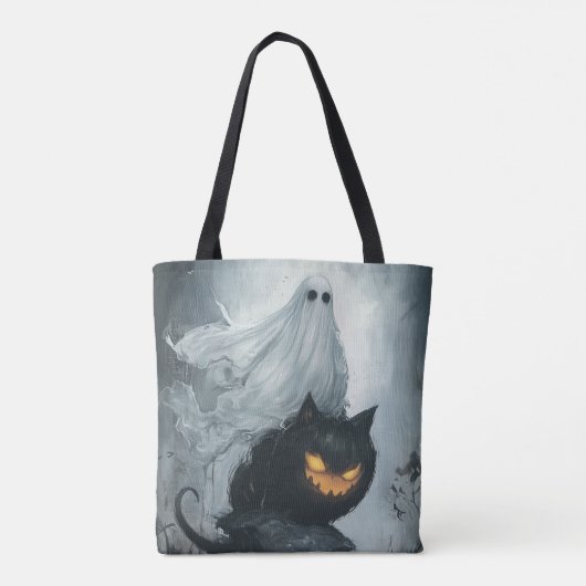 Halloween Ghost Riding a Black Cat Tasche (Rückseite)