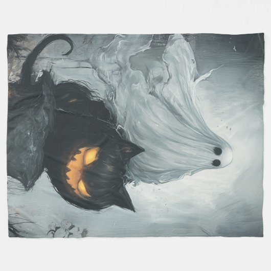 Halloween Ghost Riding a Black Fleecedecke (Vorderseite (Horizontal))