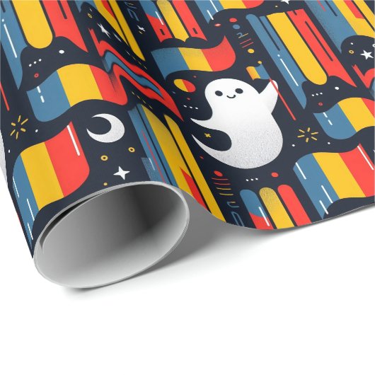 Halloween Ghost Rumänische Flaggenfarben Geschenkpapier (Rolleneckpunkt)